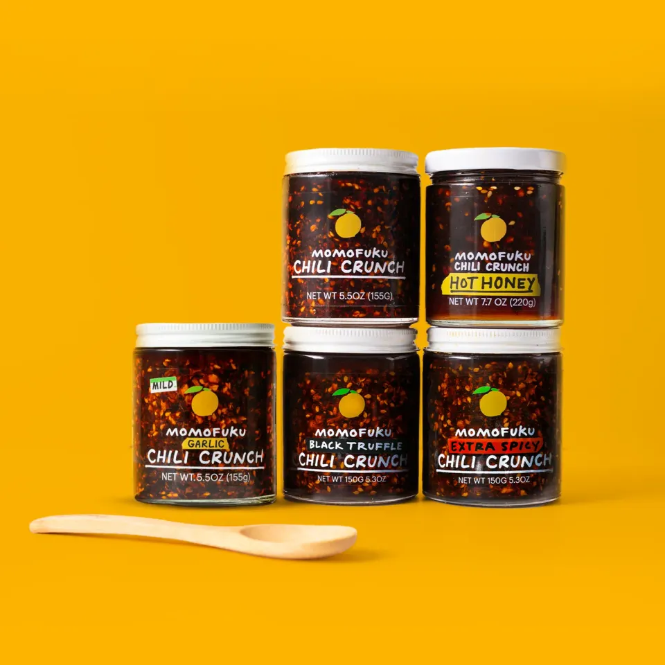 Momofuku Chili Crunch olio piccante sampler croccante