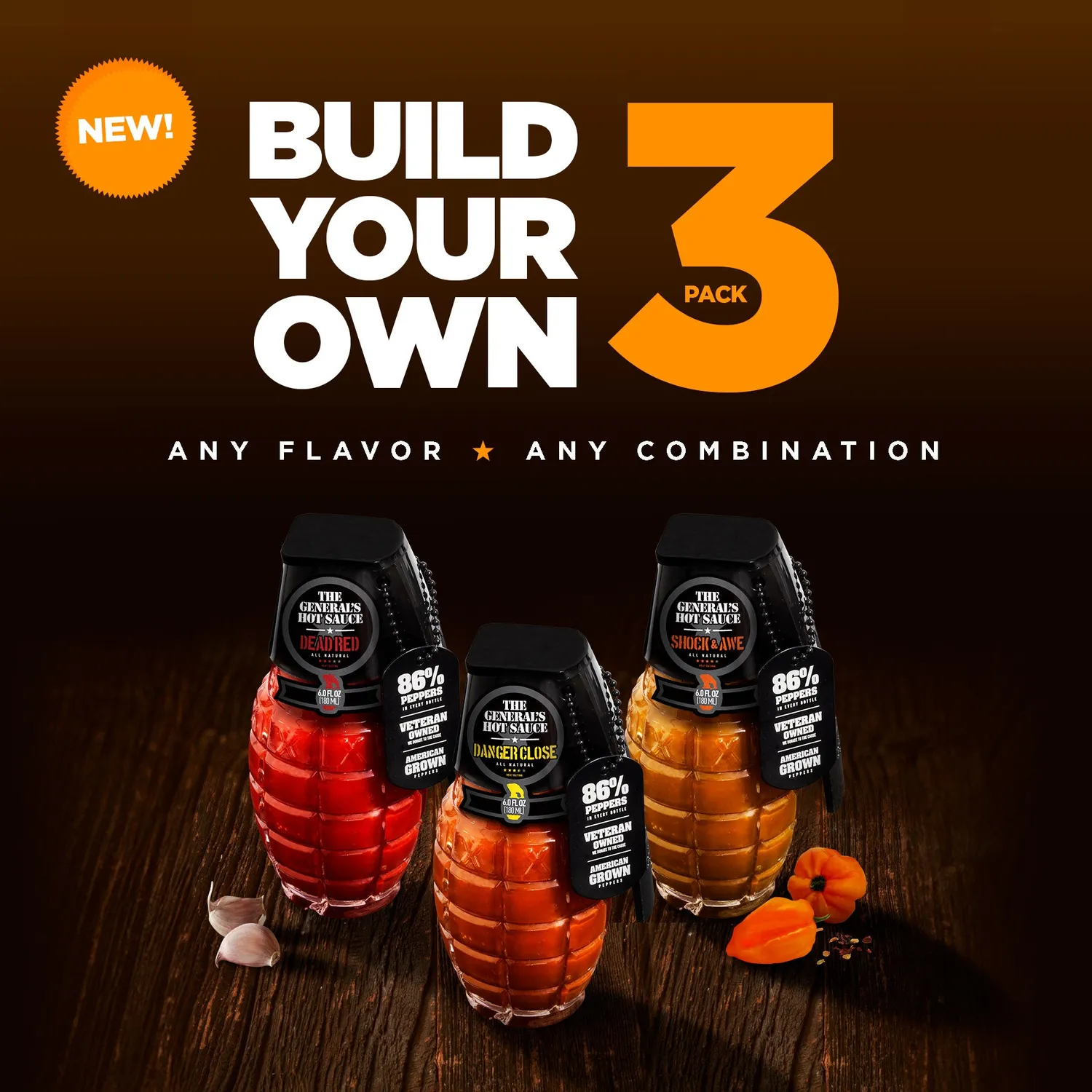 The General's Hot Sauce Build Your Own 3 Pack tris salsa
