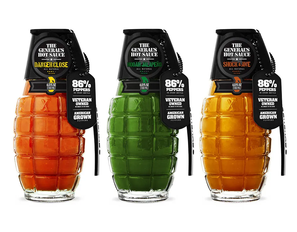 The General's Hot Sauce Tres Soldados tris salsa 3 pezzi