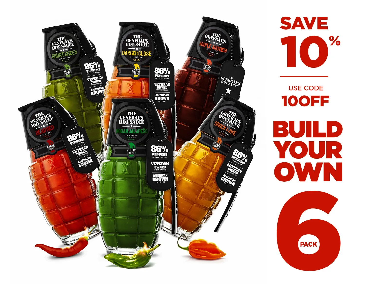 The General's Build Your Own salsa piccante 6 pezzi personalizzato