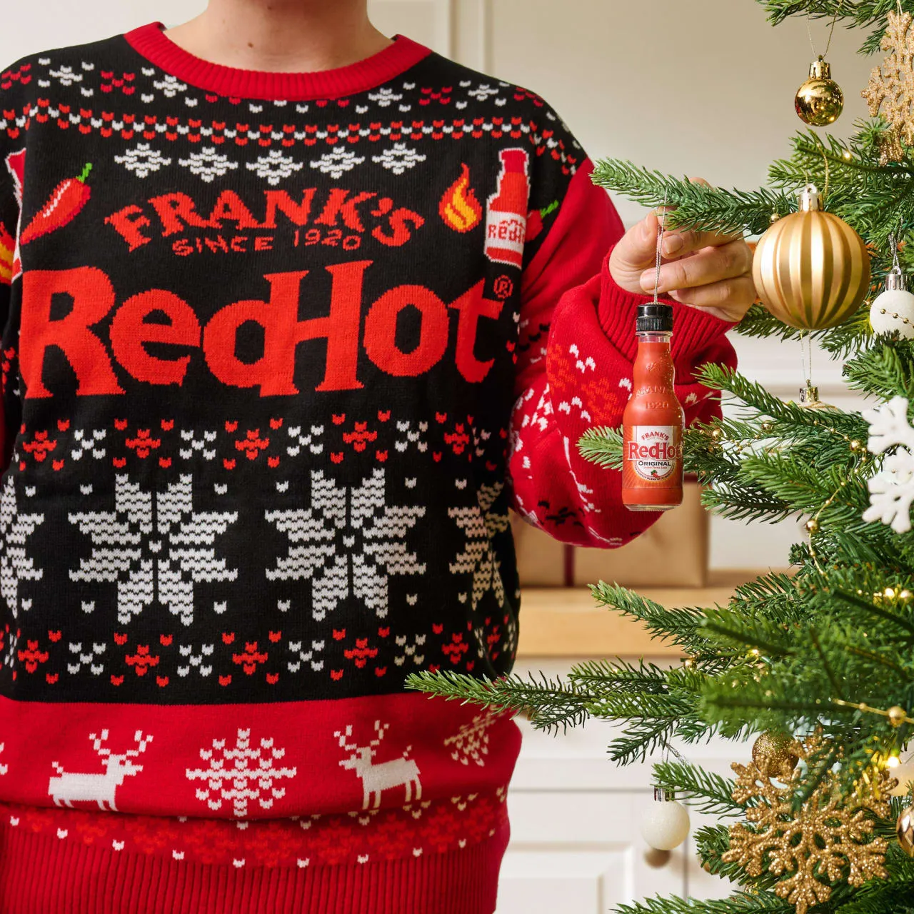Frank's RedHot Holiday Sweater maglione natalizio nero pezzo unico