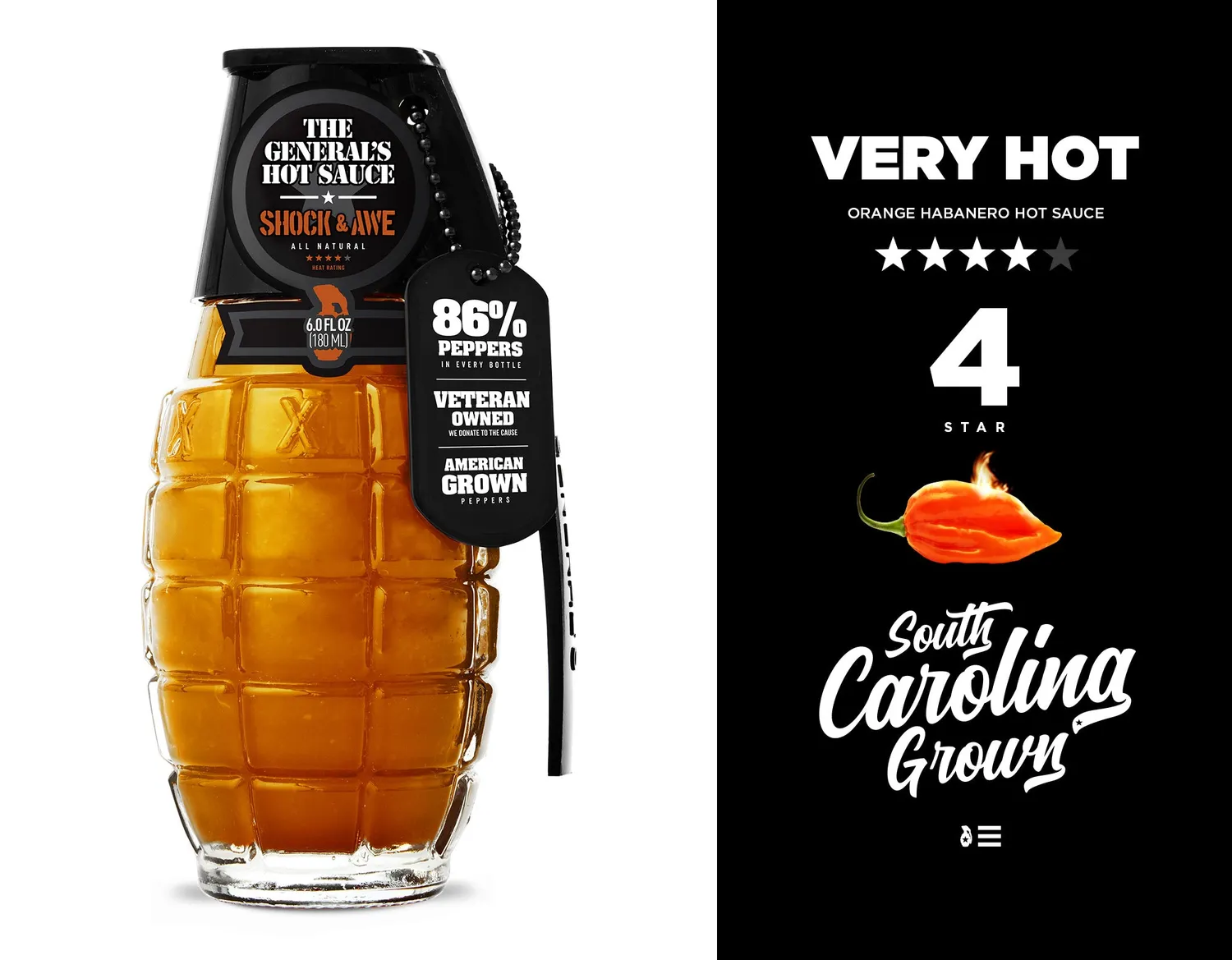 The General's Hot Sauce Scorched Earth salsa piccante 3 bottiglie forte