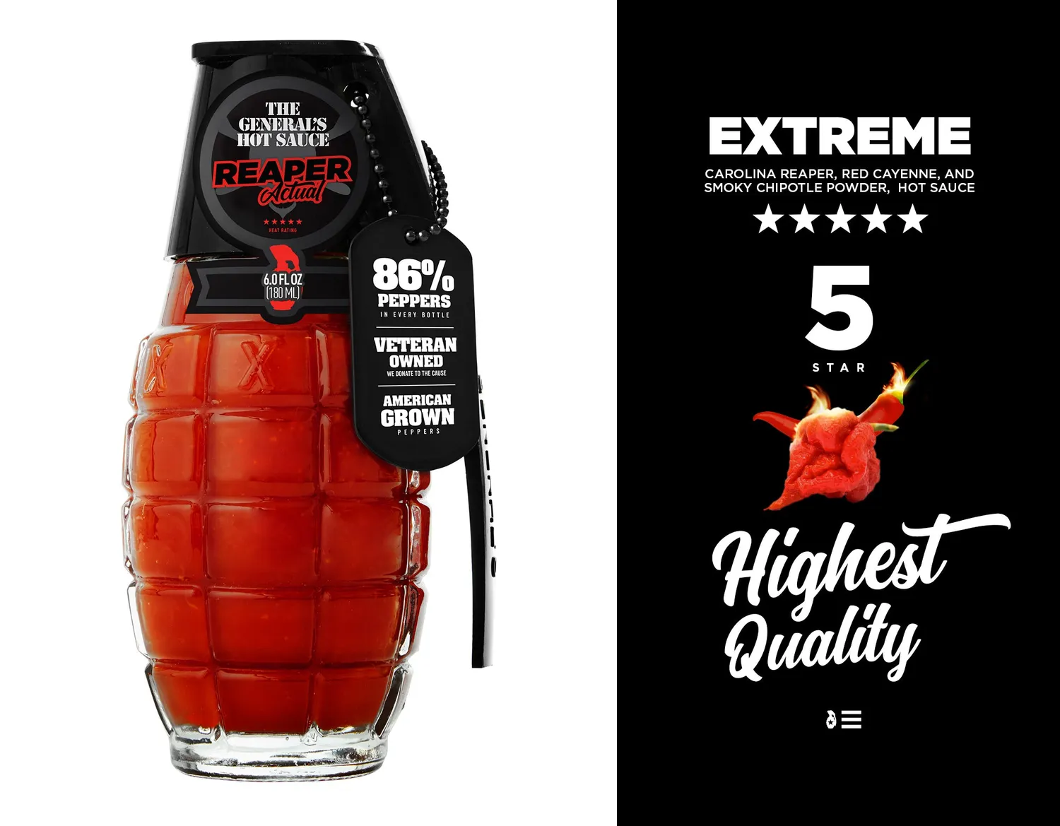 The General's Hot Sauce Scorched Earth salsa piccante 3 bottiglie forte