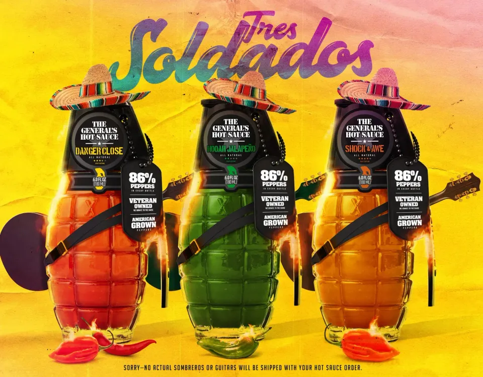 The General's Hot Sauce Tres Soldados tris salsa 3 pezzi