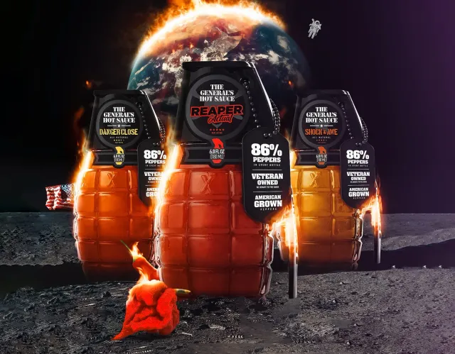 The General's Hot Sauce Scorched Earth salsa piccante 3 bottiglie forte