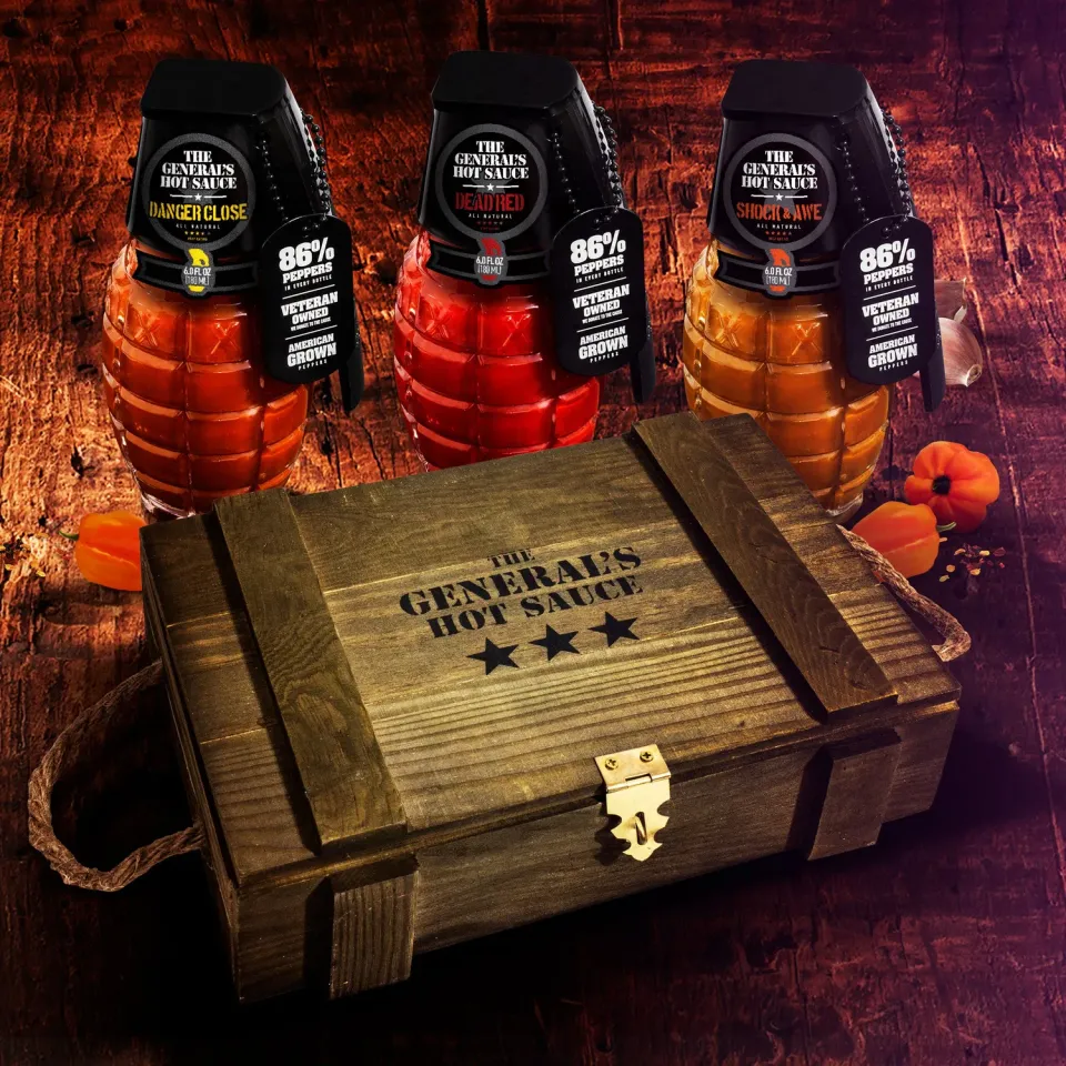 The General's Ammo Crate tris salse cassa legno piccanti