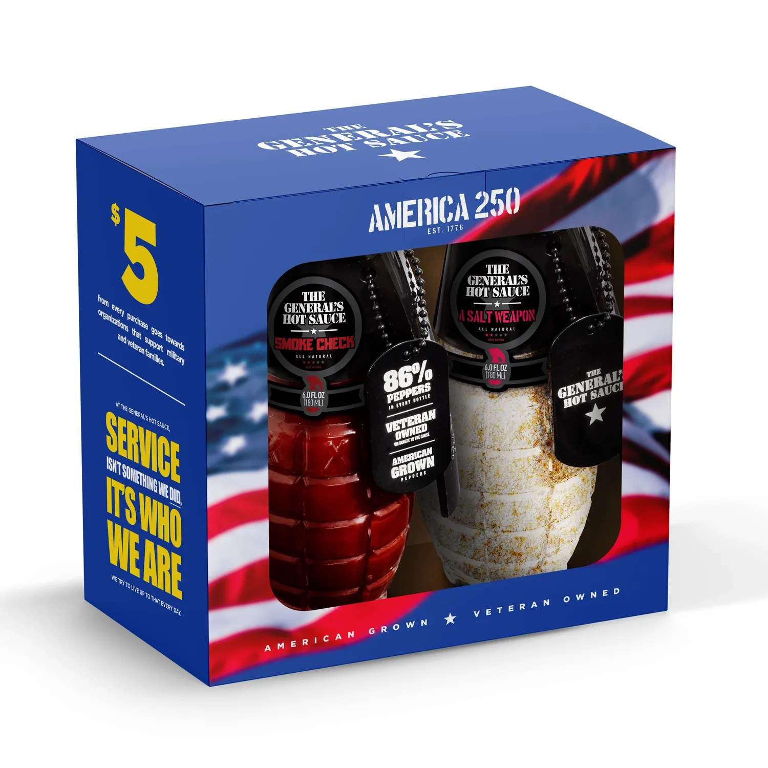 The General's Hot Sauce Red White Blue box salsa e sale 2 pezzi