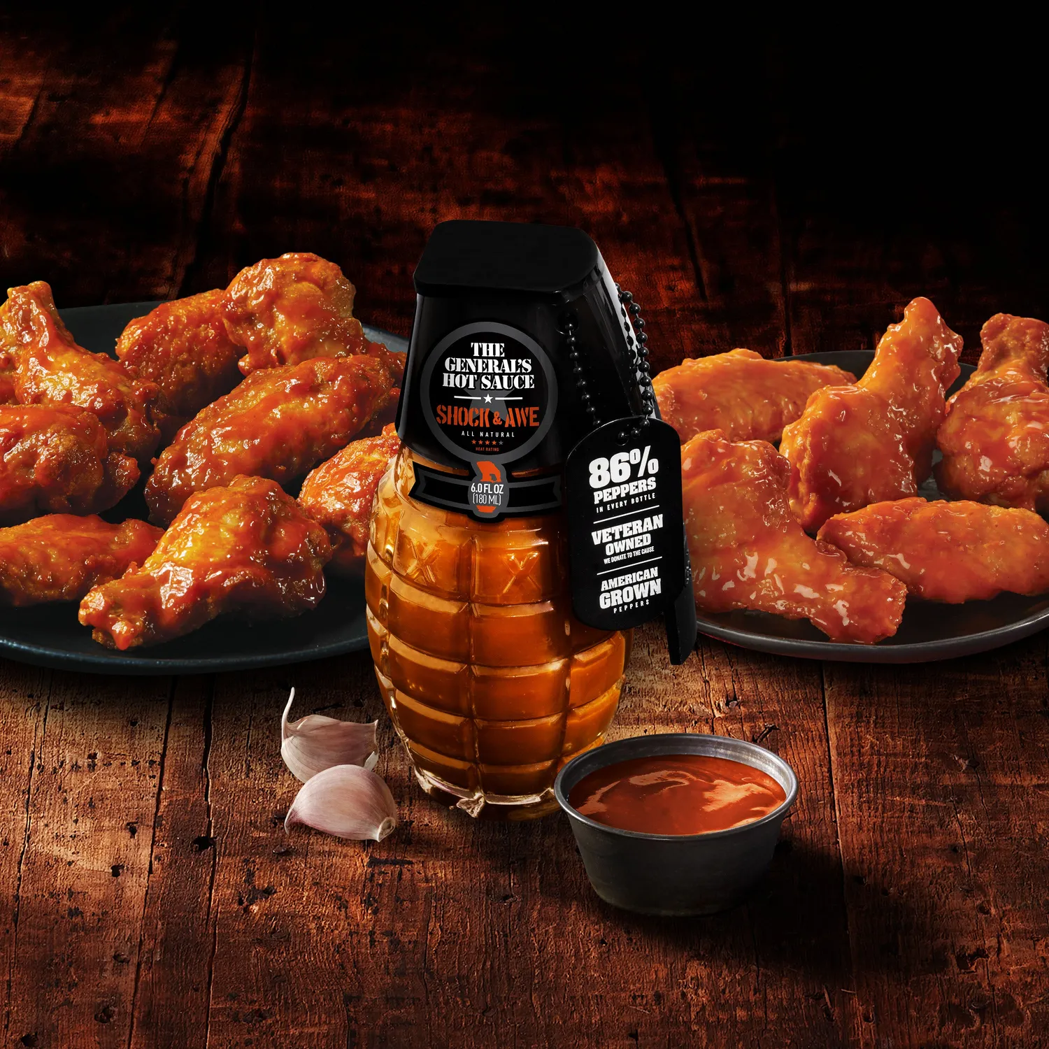 The General's Shock & Awe salsa piccante bottiglia habanero forte