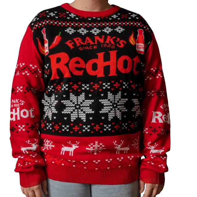 Frank's RedHot Holiday Sweater maglione natalizio nero pezzo unico