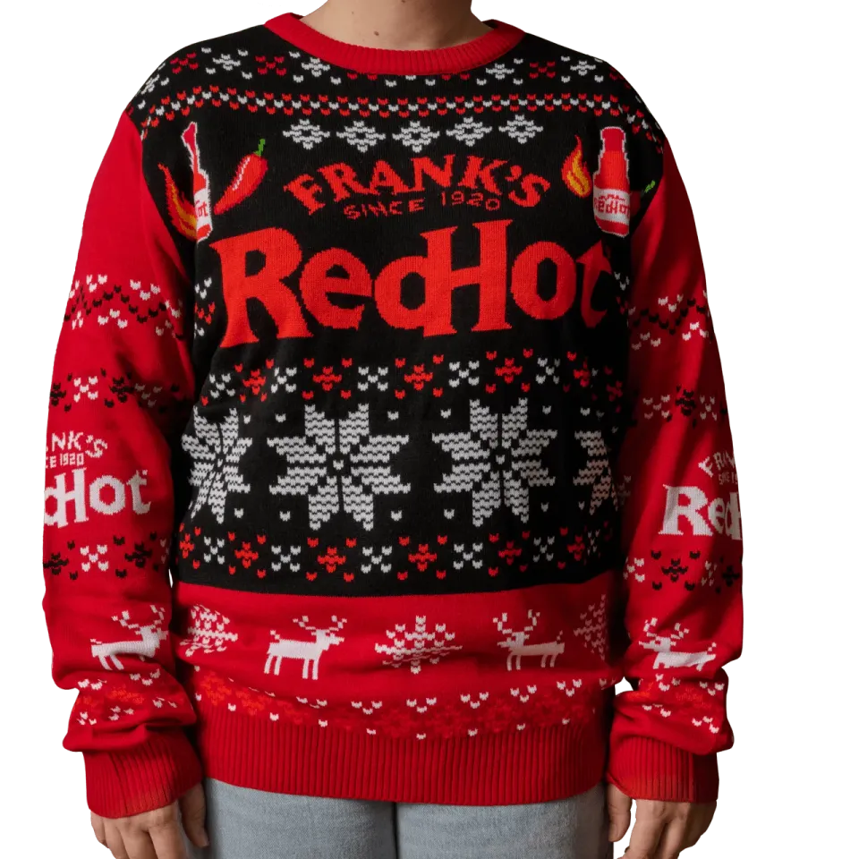 Frank's RedHot Holiday Sweater maglione natalizio nero pezzo unico