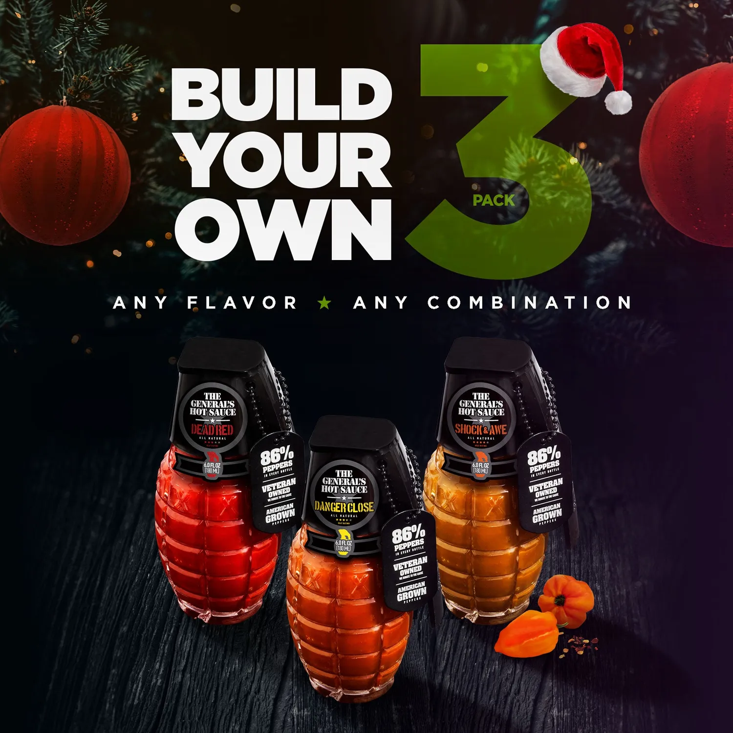 The General's Hot Sauce Build Your Own 3 Pack tris salsa