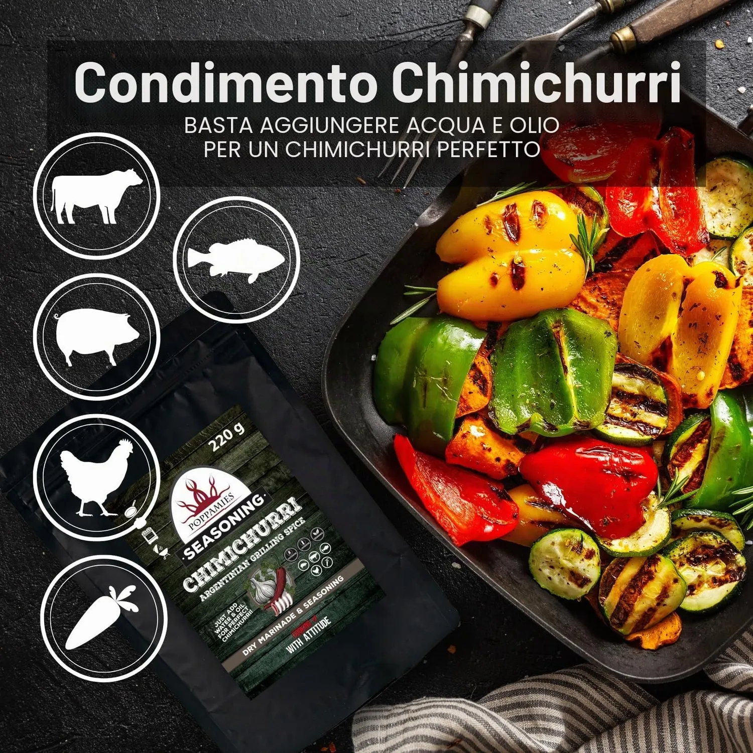 Poppamies Chimichurri BBQ rub spezie barbecue 220 g