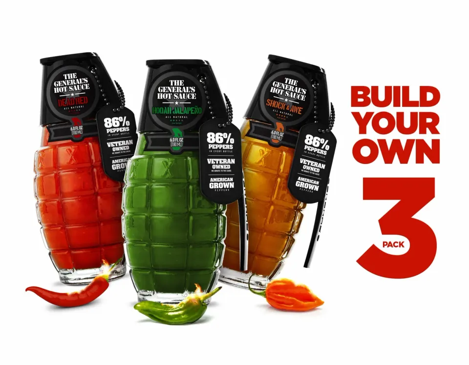 The General's Hot Sauce 3-Pack box 3 salse piccanti miste