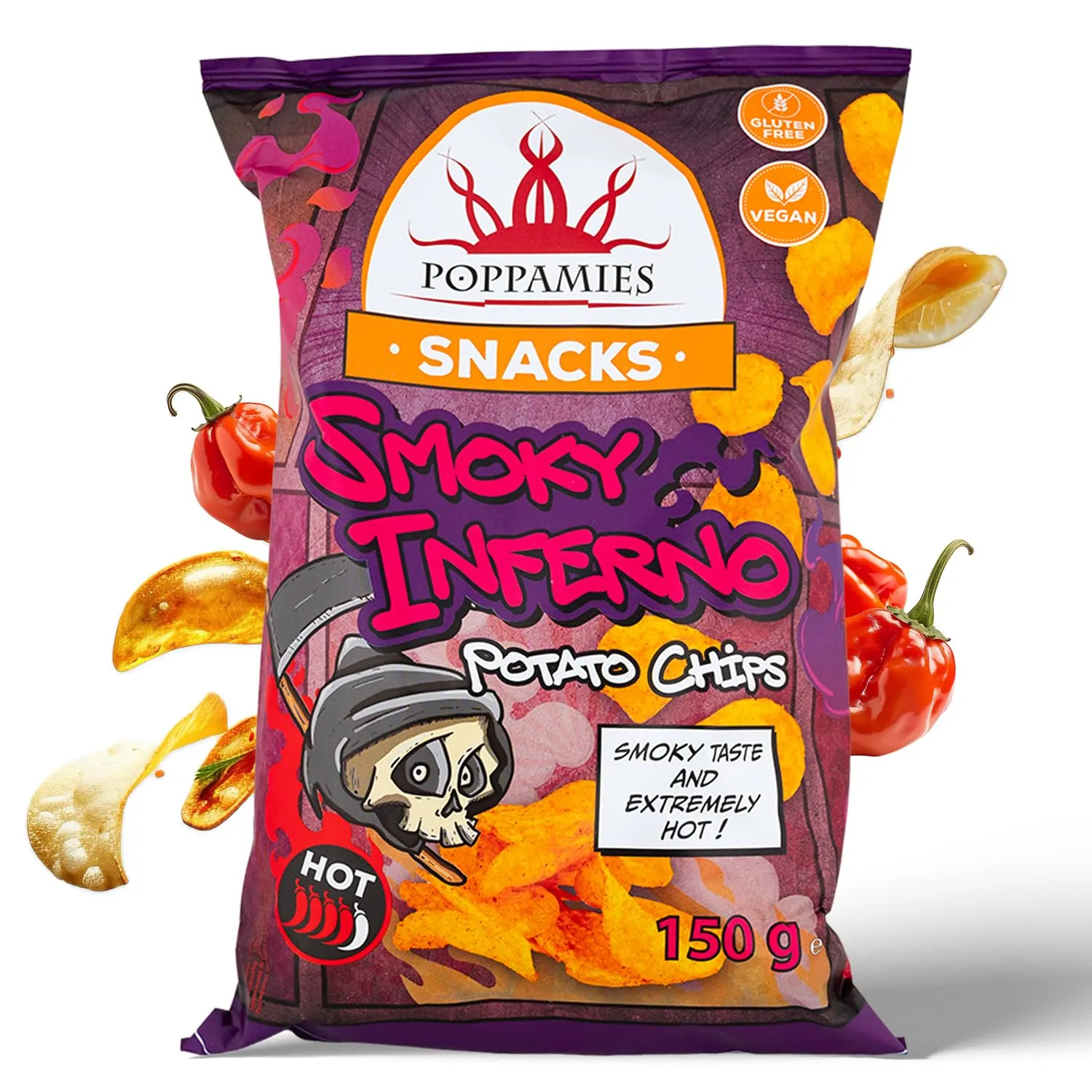 Poppamies Snacks Cheesy Flame patatine 150 g formaggio e chili