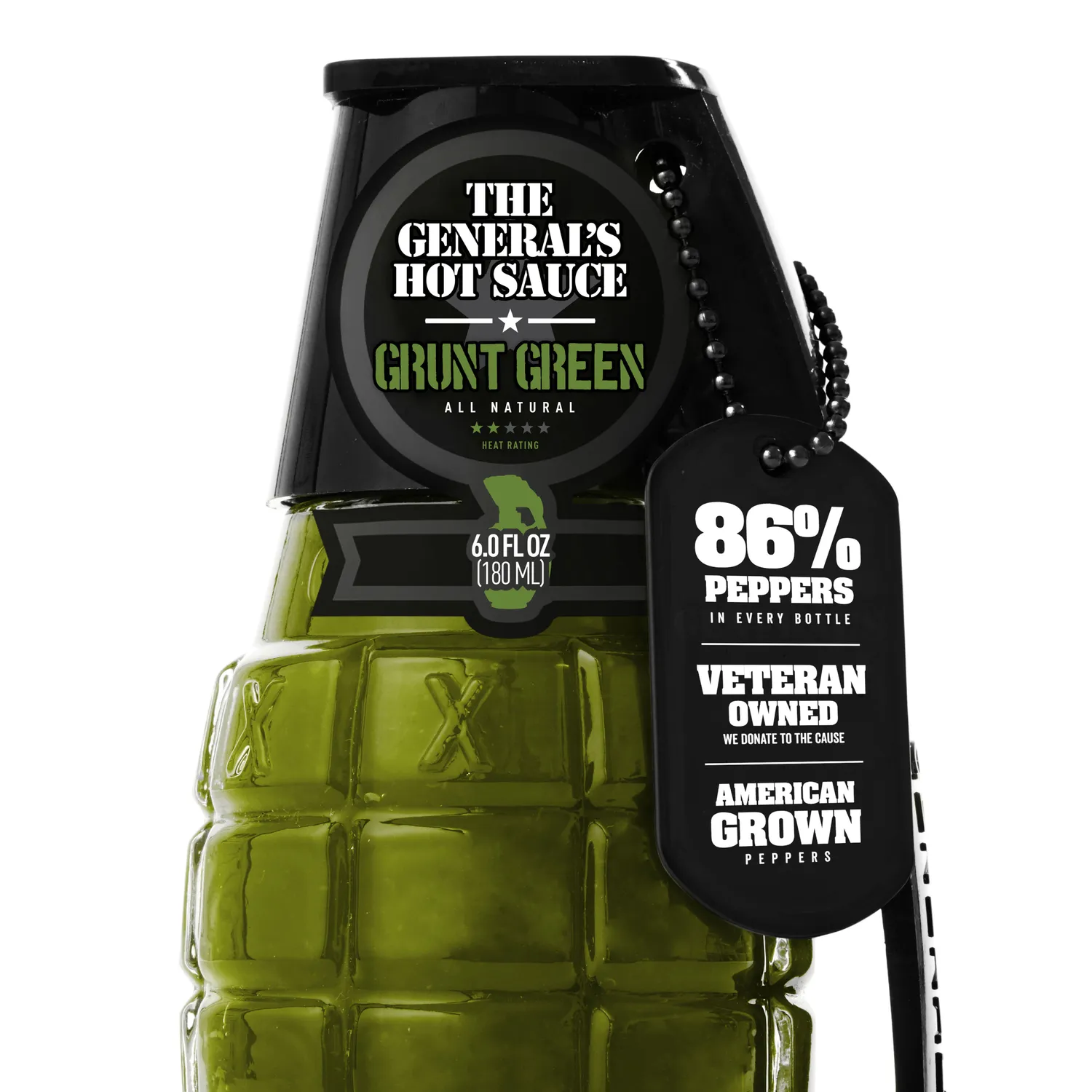 The General's Grunt Green salsa piccante bottiglia cayenne verde