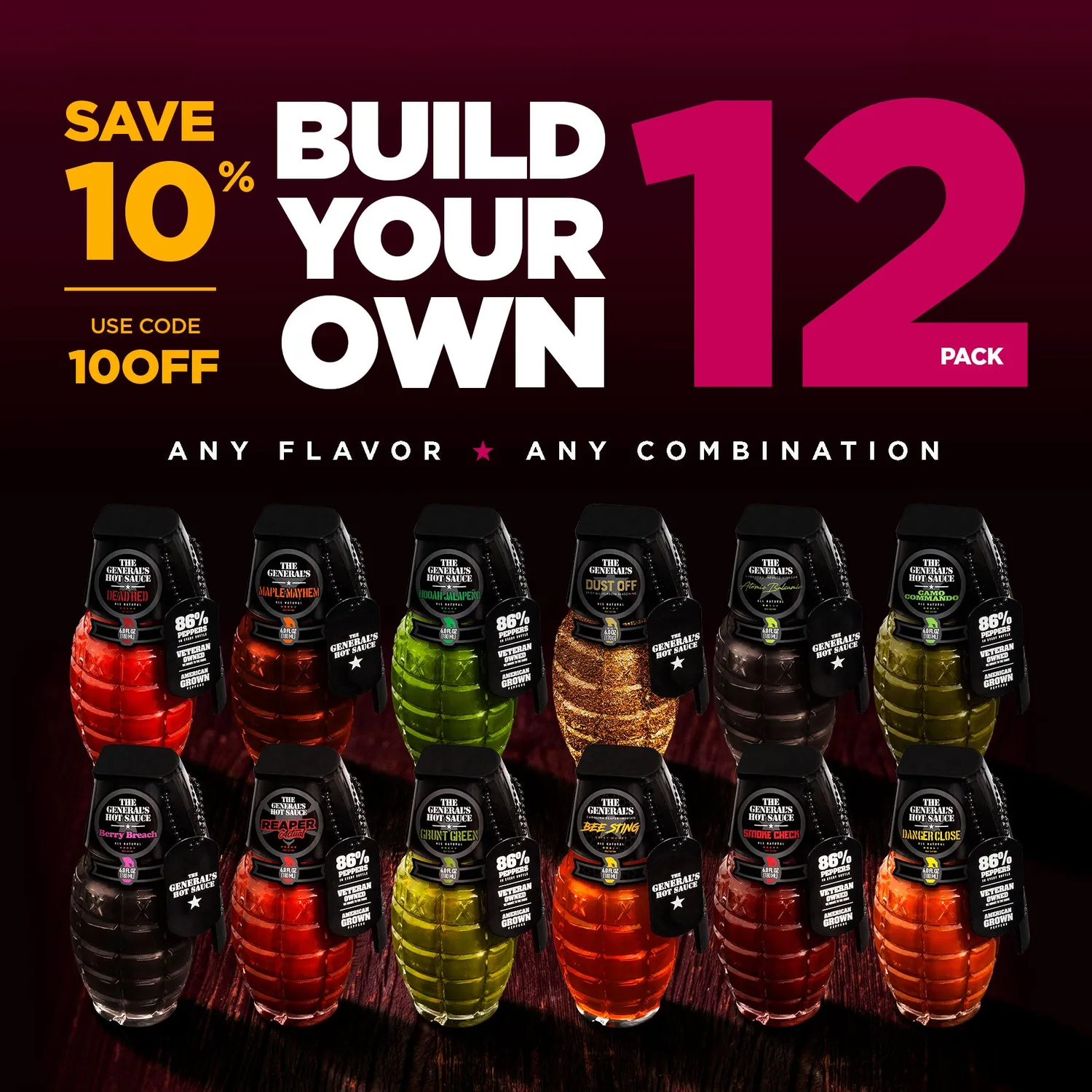 The General's Build Your Own salsa piccante pack 12 bottiglie miste
