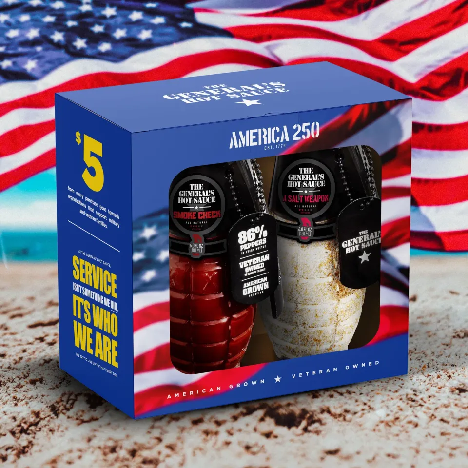 The General's Hot Sauce Red White Blue box salsa e sale 2 pezzi