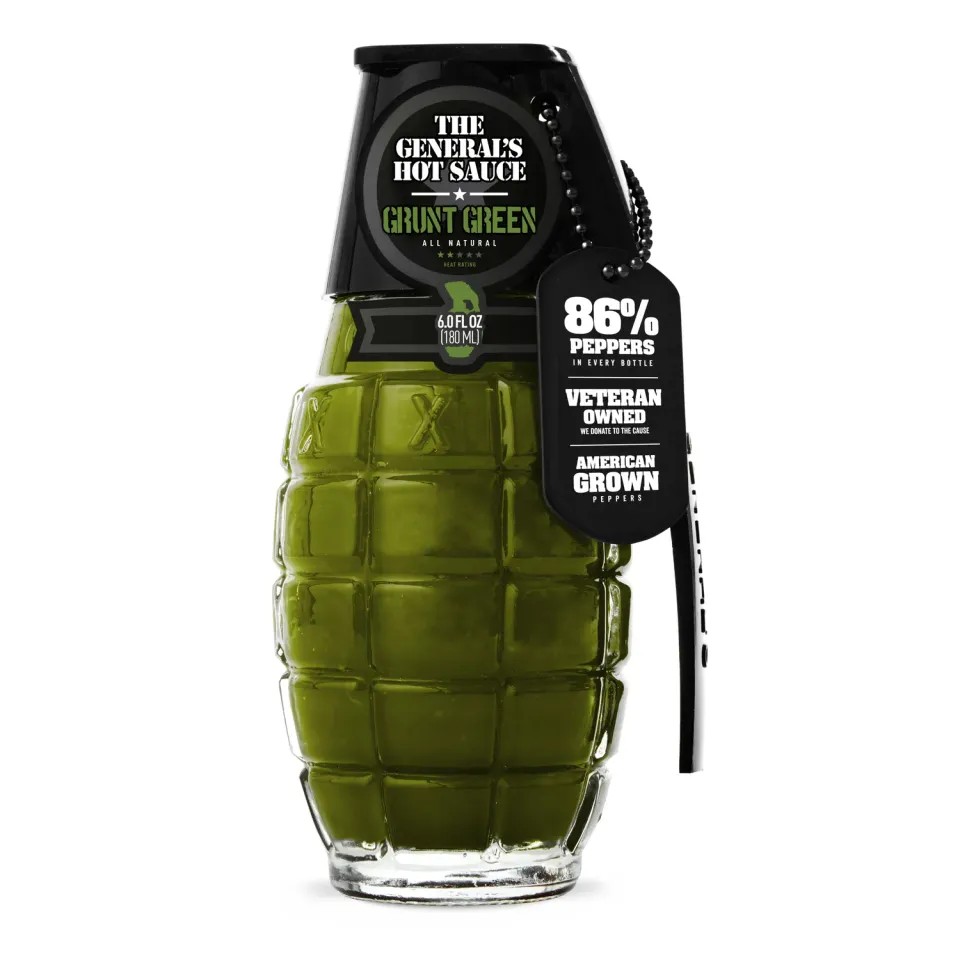 The General's Grunt Green salsa piccante bottiglia cayenne verde