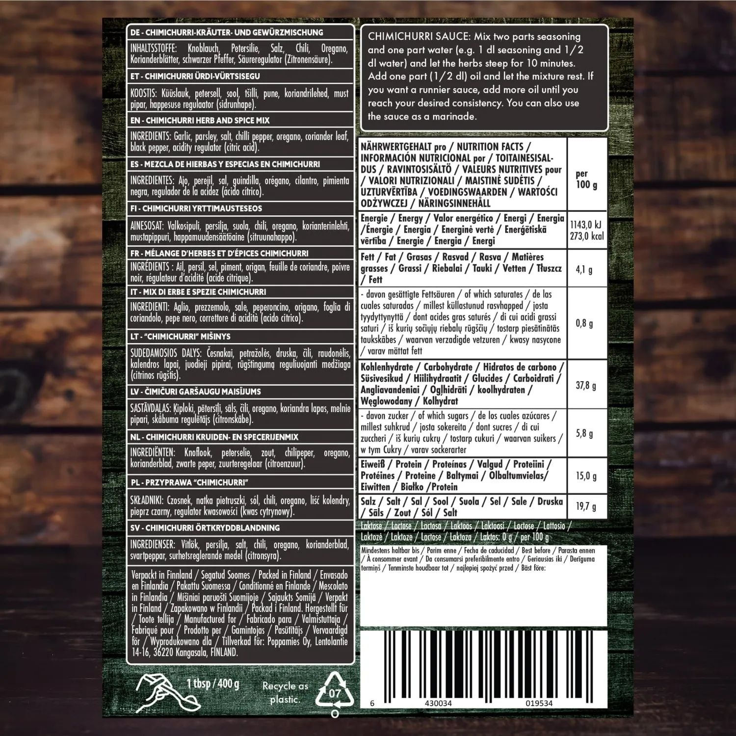 Poppamies Chimichurri BBQ rub spezie barbecue 220 g