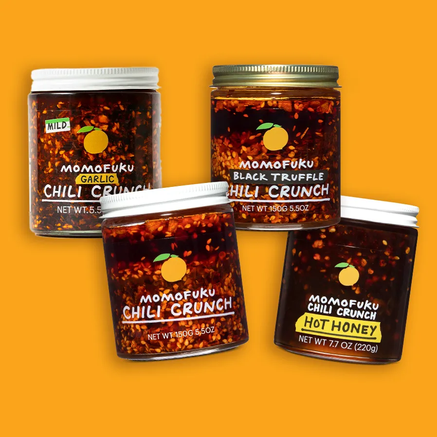 Momofuku Chili Crunch olio piccante sampler croccante