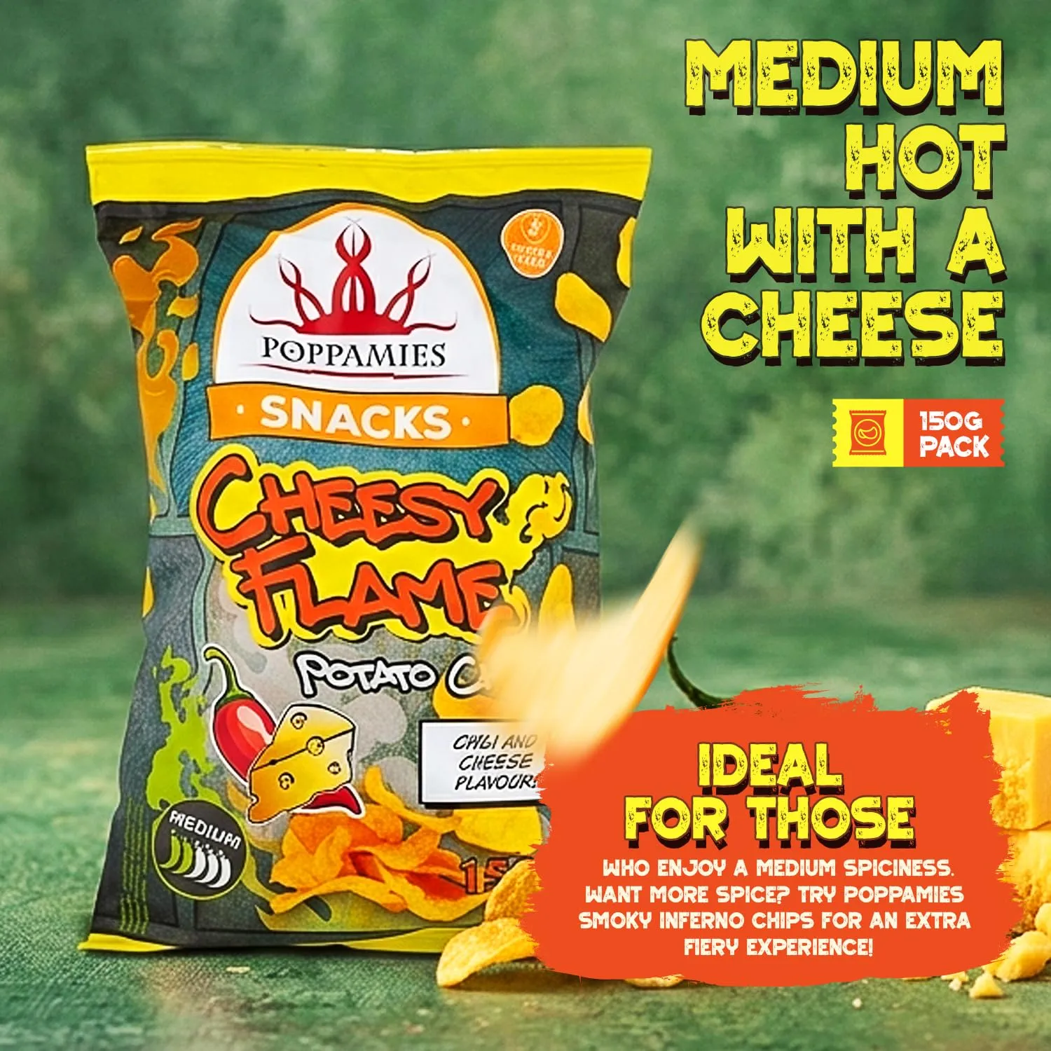 Poppamies Snacks Cheesy Flame patatine 150 g formaggio e chili