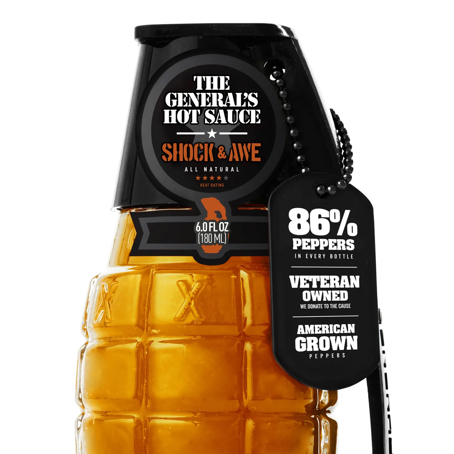 The General's Shock & Awe salsa piccante bottiglia habanero forte