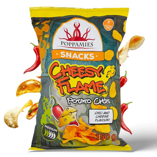 Poppamies Snacks Cheesy Flame patatine 150 g formaggio e chili