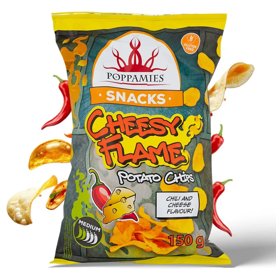 Poppamies Snacks Cheesy Flame patatine 150 g formaggio e chili