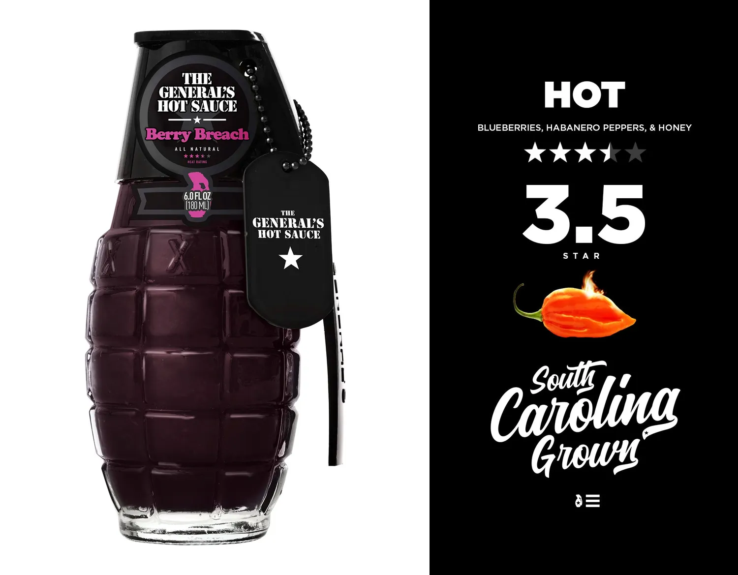 The General's Hot Sauce Berry Breach salsa piccante 3 bottiglie mirtillo