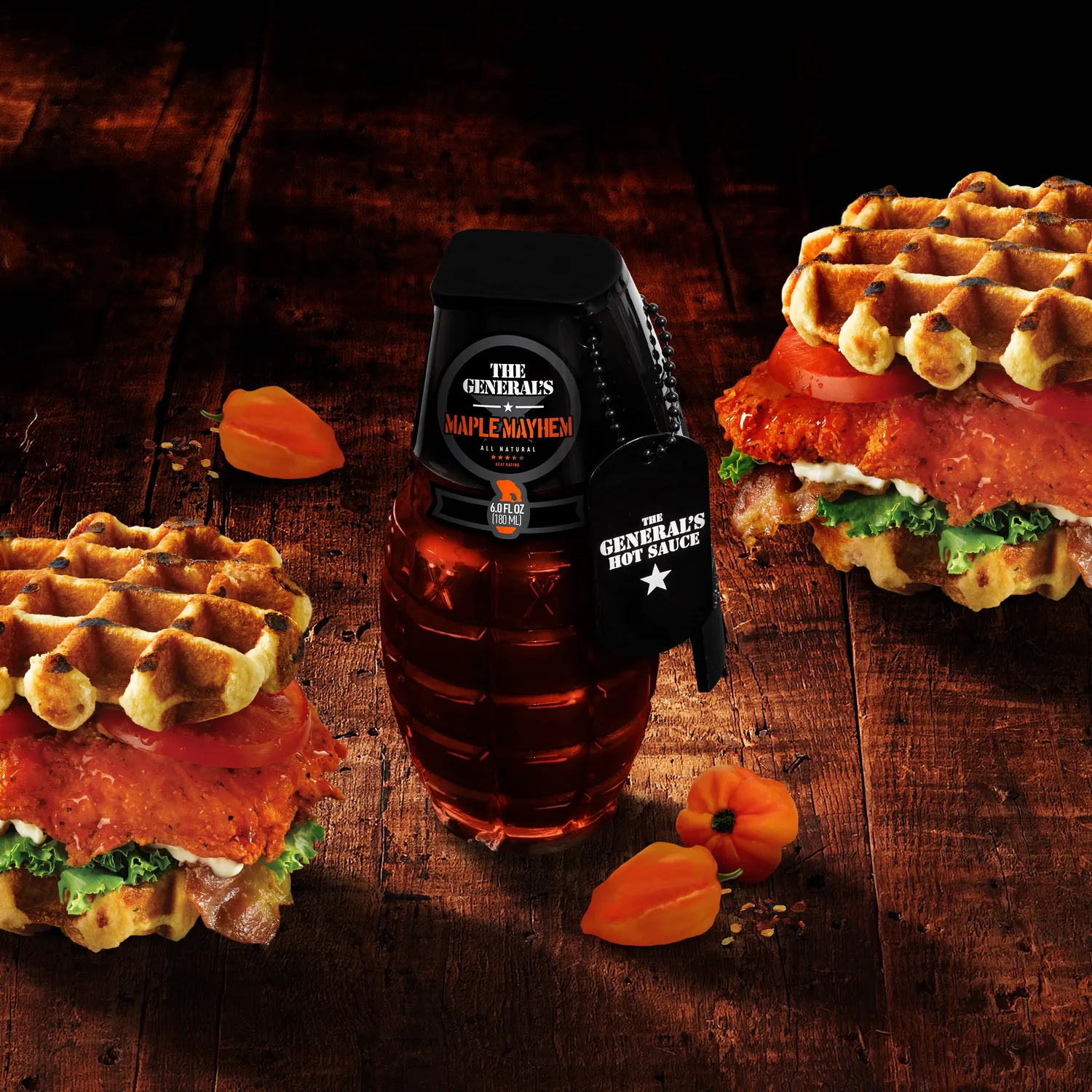 The General's Hot Sauce Maple Mayhem sciroppo d'acero bottiglia