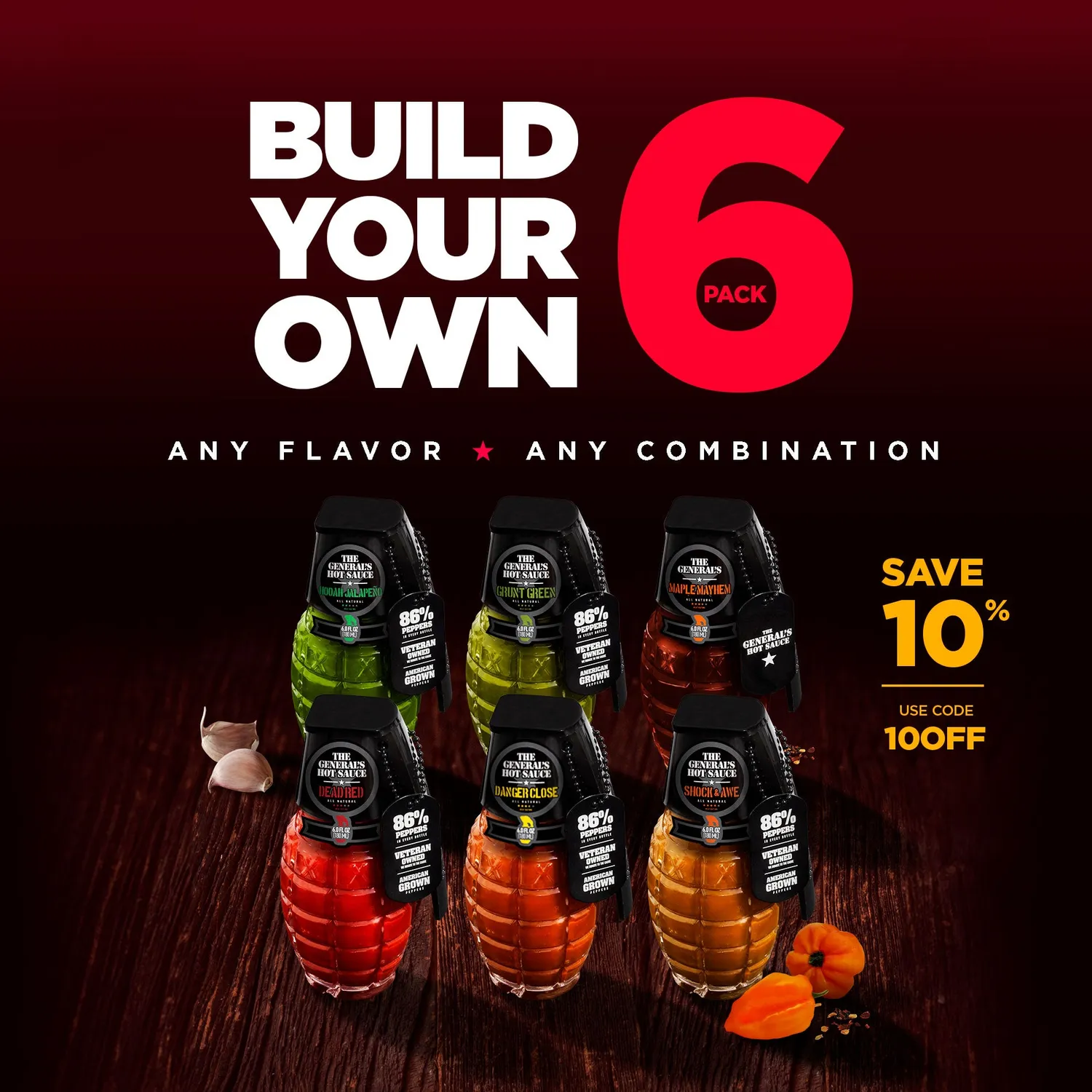 The General's Build Your Own salsa piccante 6 pezzi personalizzato